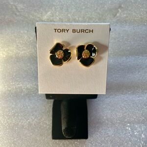Tory Burch Black and Gold Flower Earrings BRAND NEW